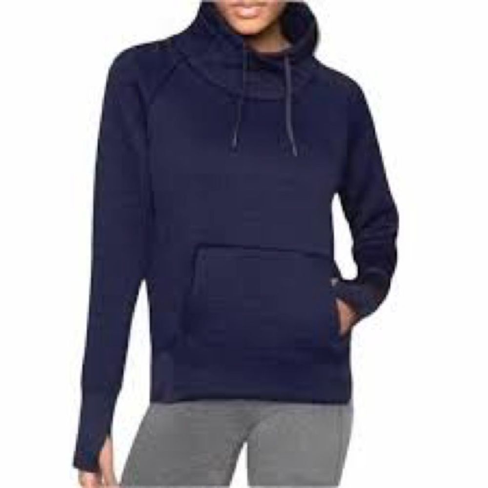 Athleta Jacquard Elevation Quilted Pullover Funnel/Cowl Neck Navy Blue